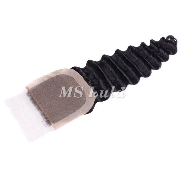 Virgin Hair Deep Wave Silk Base Closure 4X4 Size - 图片 4